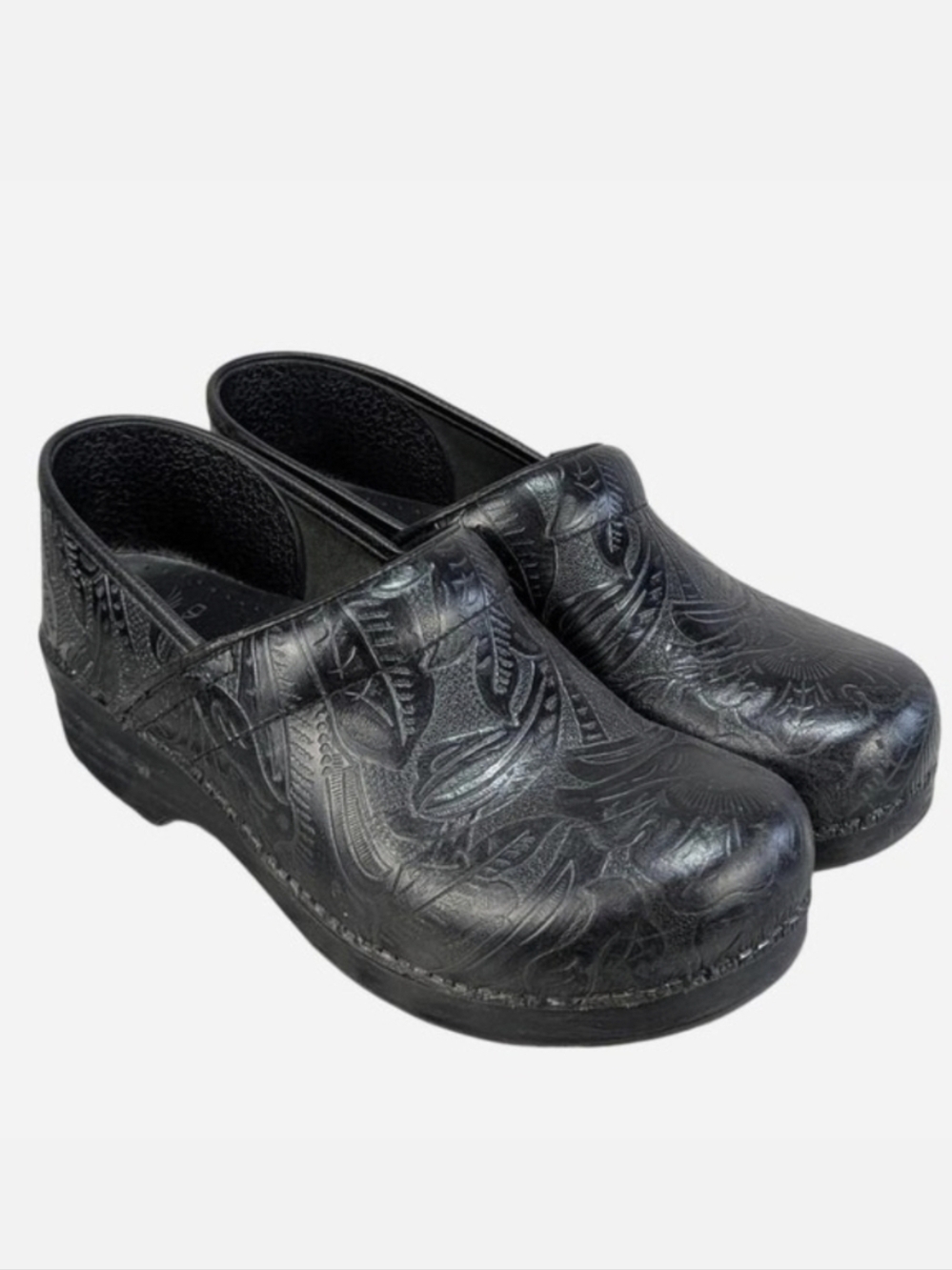 Dansko Professional Black Tooled Leather Clog EU 41 US 11-11.5